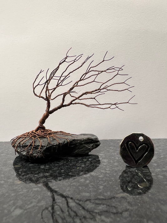 Windswept Celtic Tree Sculpture - Antique Copper on Slate - Small Plus