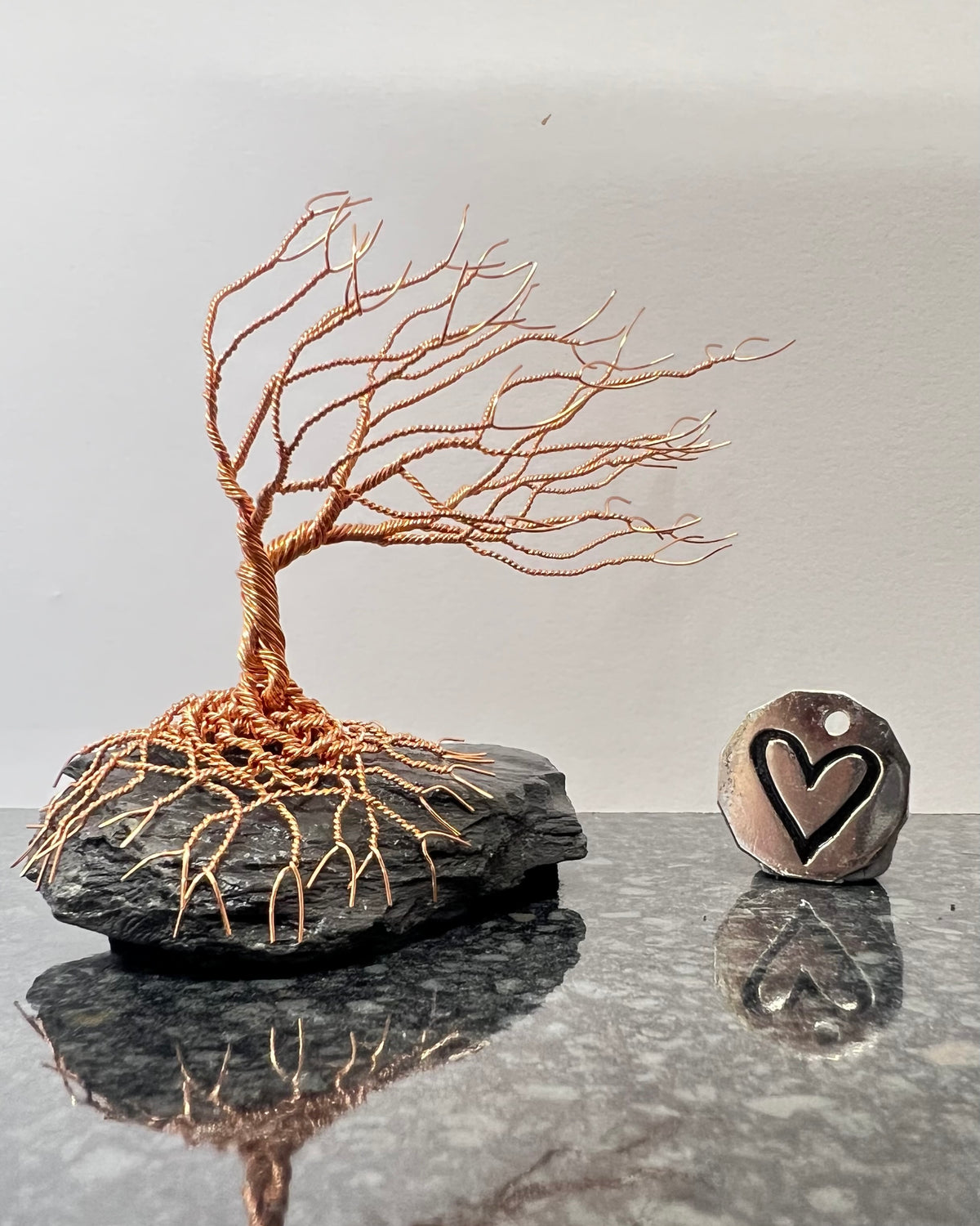 Windswept Celtic Tree Sculpture - Copper on Slate - Small Plus