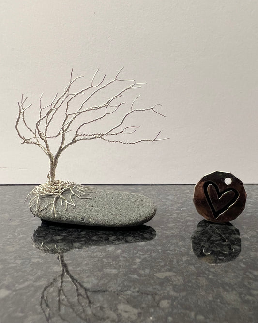 Windswept Celtic Tree Sculpture - Silver (plated) on Pebble - Small