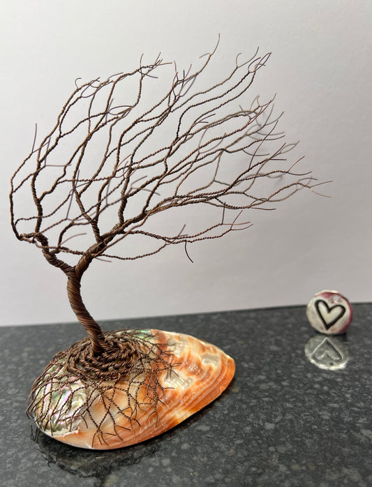 Windswept Celtic Tree Sculpture - Antique Copper on Shell - Medium Plus