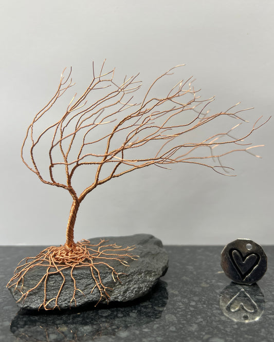Windswept Celtic Tree Sculpture - Copper on Slate - Medium