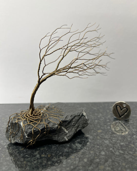 Windswept Celtic Tree Sculpture - Gunmetal on Slate - Medium