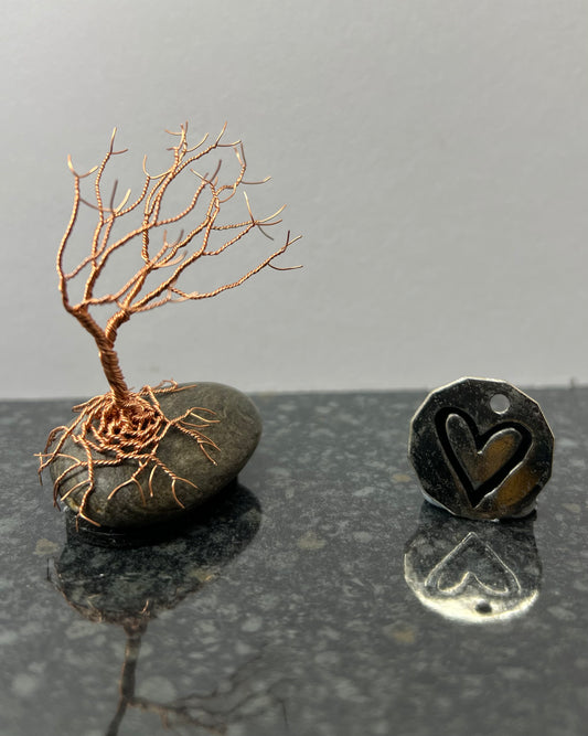 Windswept Celtic Tree Sculpture - Copper on Pebble - Small