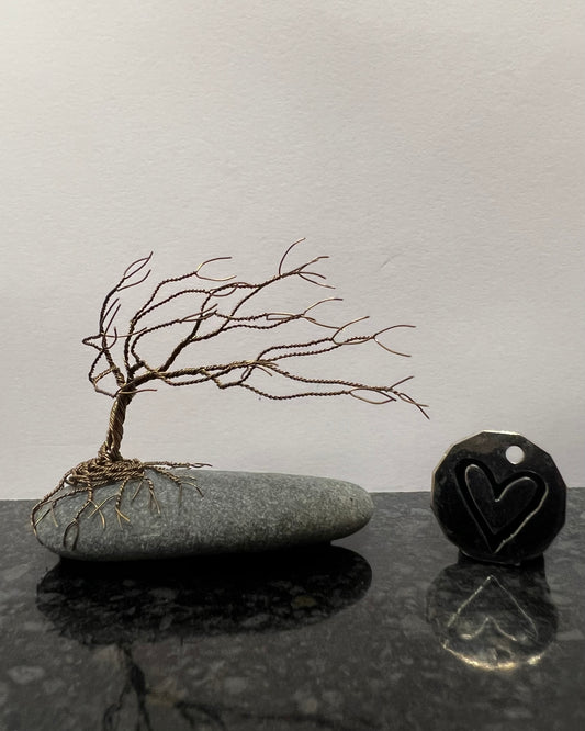 Windswept Celtic Tree Sculpture - Gunmetal on Pebble - Small