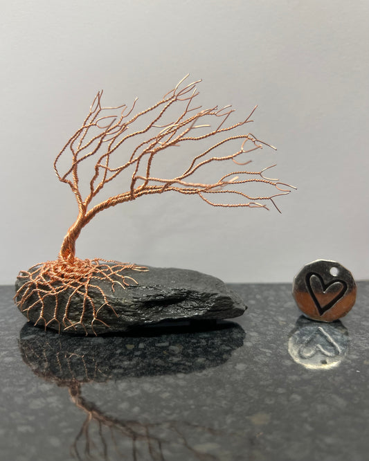 Windswept Celtic Tree Sculpture - Copper on Slate - Small Plus