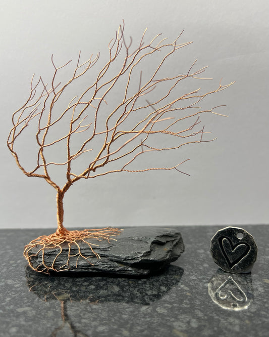 Windswept Celtic Tree Sculpture - Copper on Slate - Medium