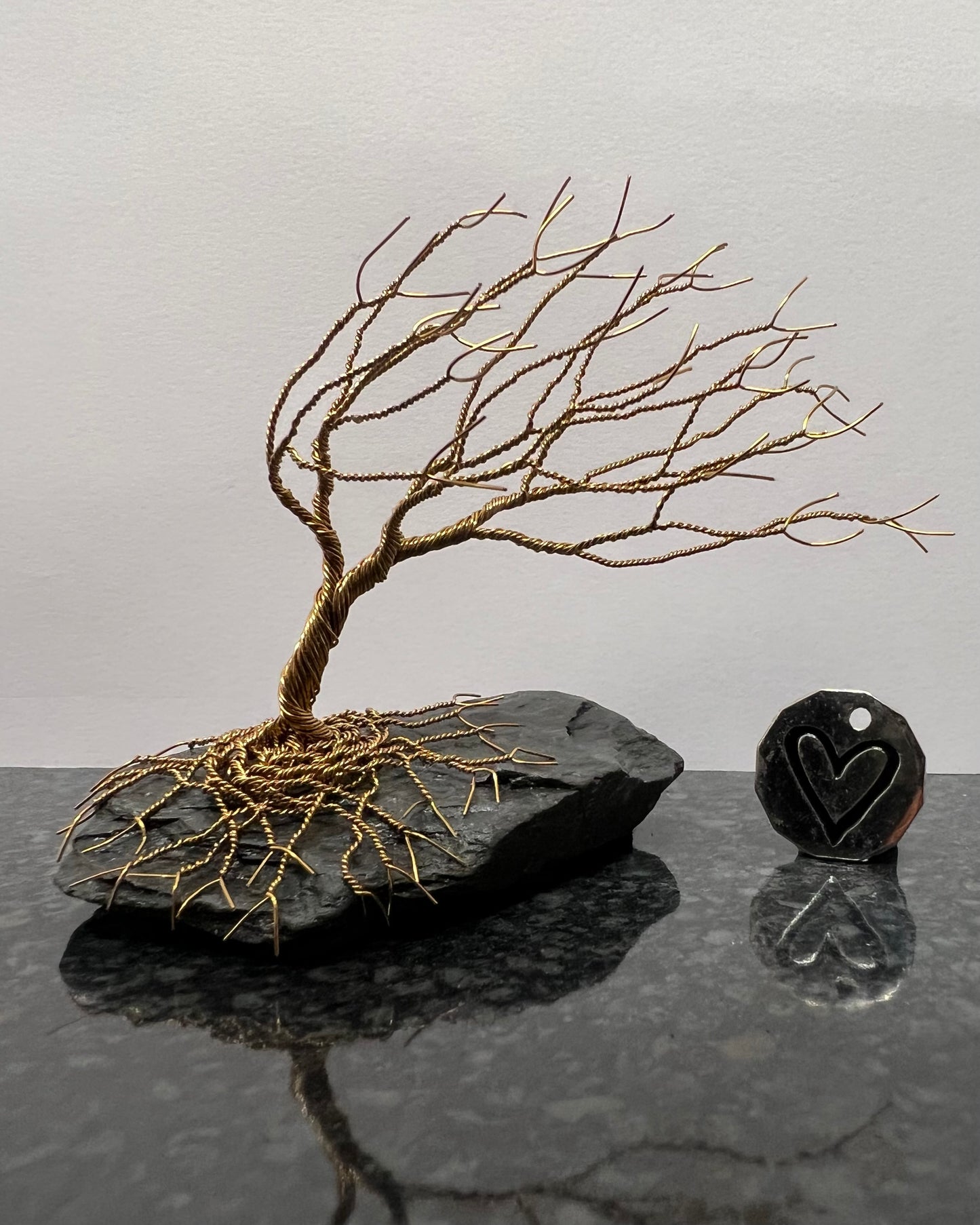 Windswept Celtic Tree Sculpture - Antique Bronze on Slate - Small Plus