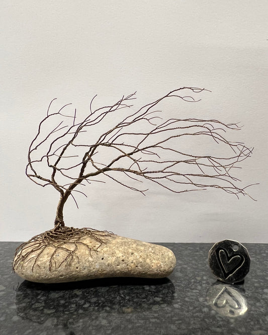 Windswept Celtic Tree Sculpture - Gunmetal on Pebble - Medium