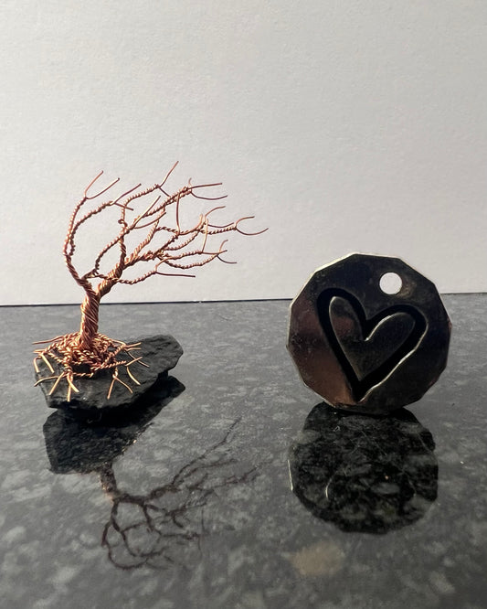 Windswept Celtic Tree Sculpture - Copper on Slate - Mini