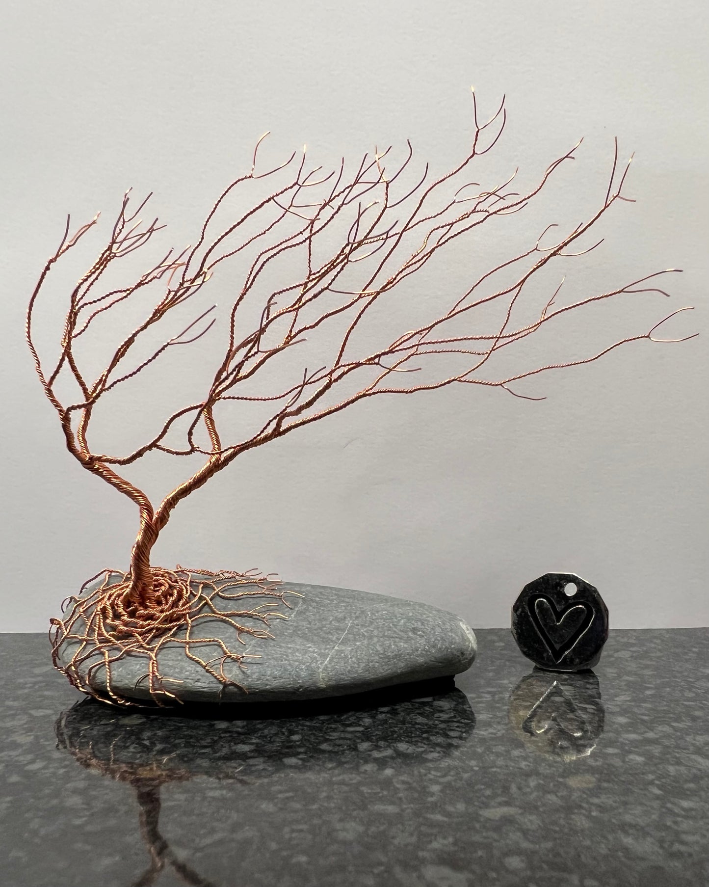 Windswept Celtic Tree Sculpture - Copper on Pebble - Medium