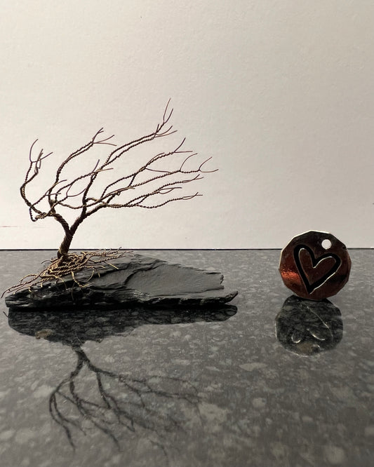 Windswept Celtic Tree Sculpture - Gunmetal on Slate - Small