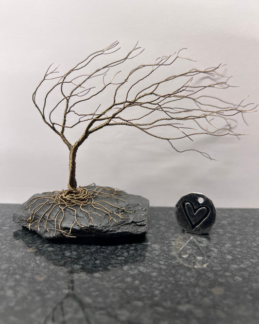 Windswept Celtic Tree Sculpture - Gunmetal on Slate - Medium