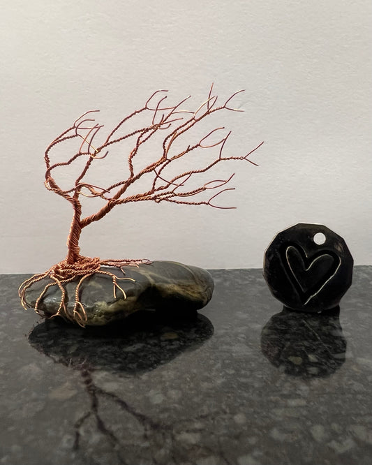 Windswept Celtic Tree Sculpture - Copper on Pebble - Small