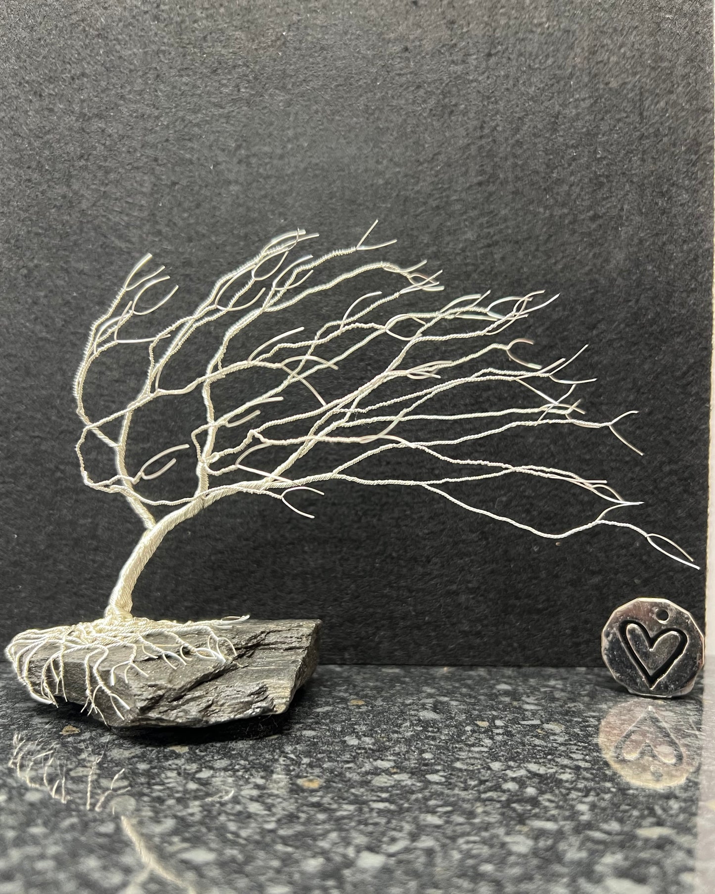 Windswept Celtic Tree Sculpture - Silver (plated) on Slate- Medium