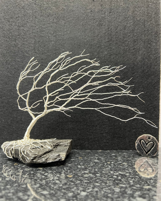 Windswept Celtic Tree Sculpture - Silver (plated) on Slate- Medium