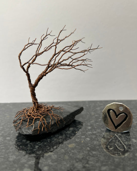 Windswept Celtic Tree Sculpture - Antique Copper on Slate - Small Plus