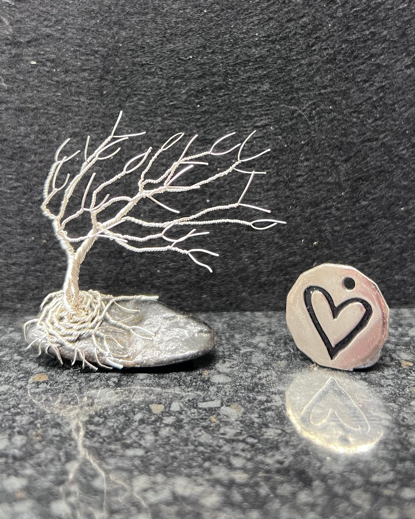 Windswept Celtic Tree Sculpture - Silver (plated) on Pebble - Small