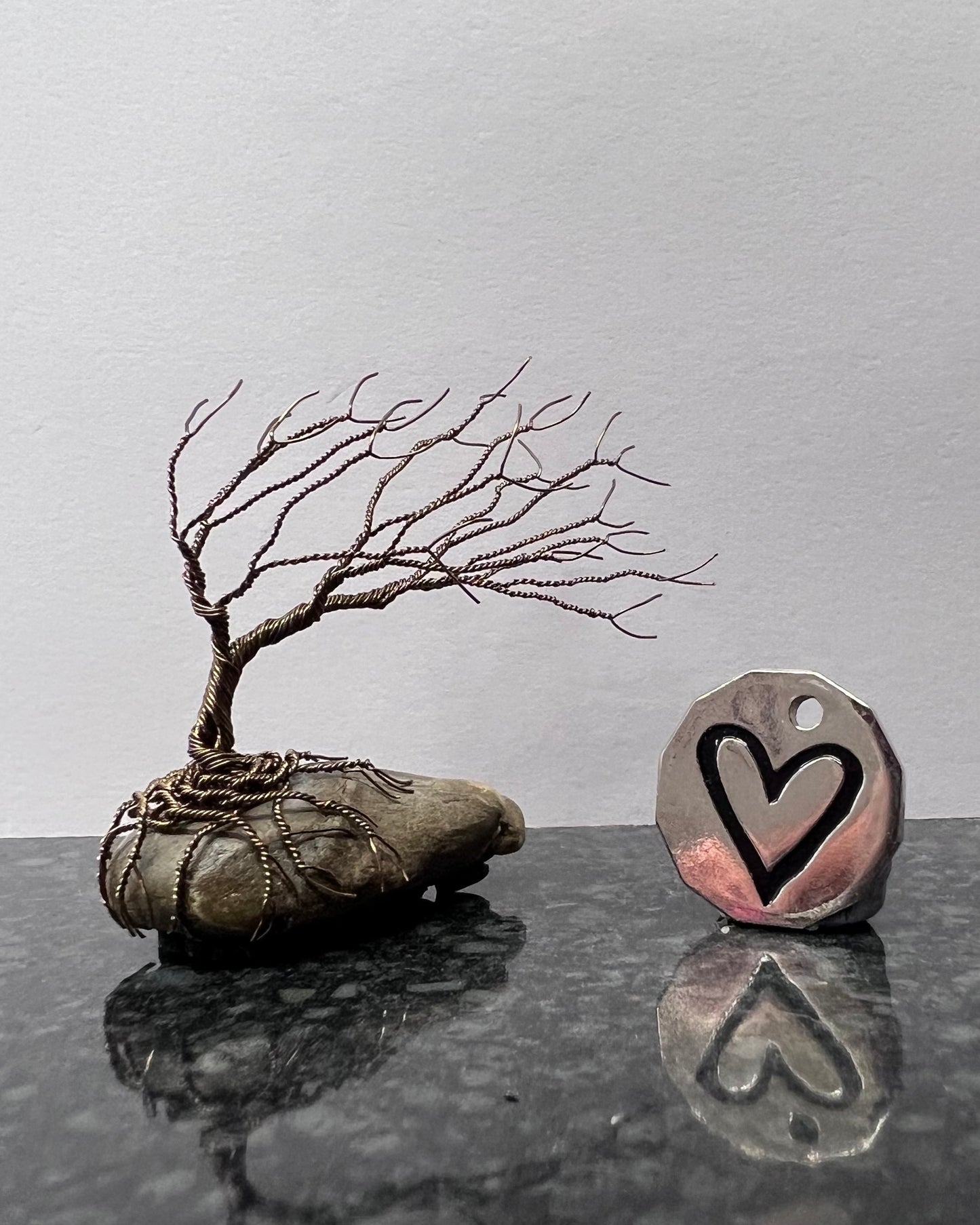 Windswept Celtic Tree Sculpture - Gunmetal on Pebble - Small