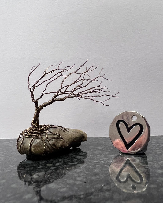 Windswept Celtic Tree Sculpture - Gunmetal on Pebble - Small