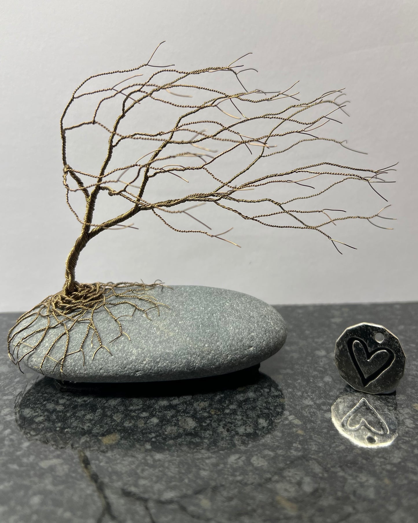 Windswept Celtic Tree Sculpture - Gunmetal on Pebble - Medium