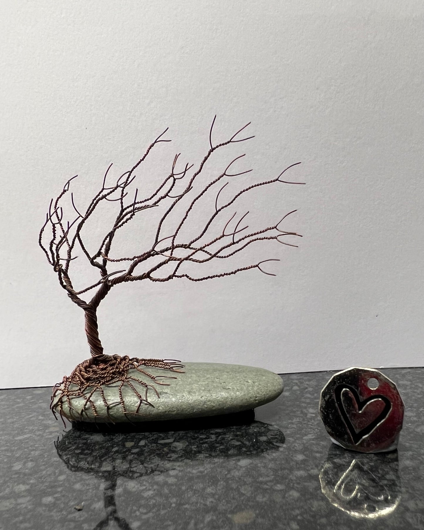 Windswept Celtic Tree Sculpture - Antique Copper on Pebble - Small Plus