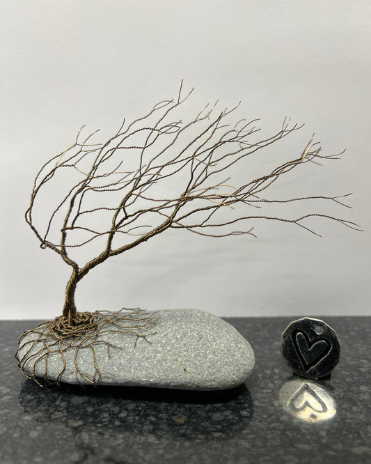 Windswept Celtic Tree Sculpture - Gunmetal on Pebble - Medium