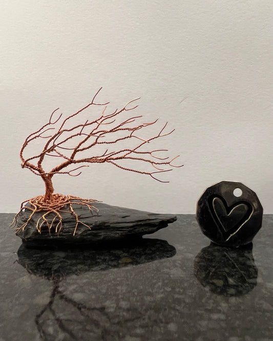 Windswept Celtic Tree Sculpture - Copper on Slate - Small