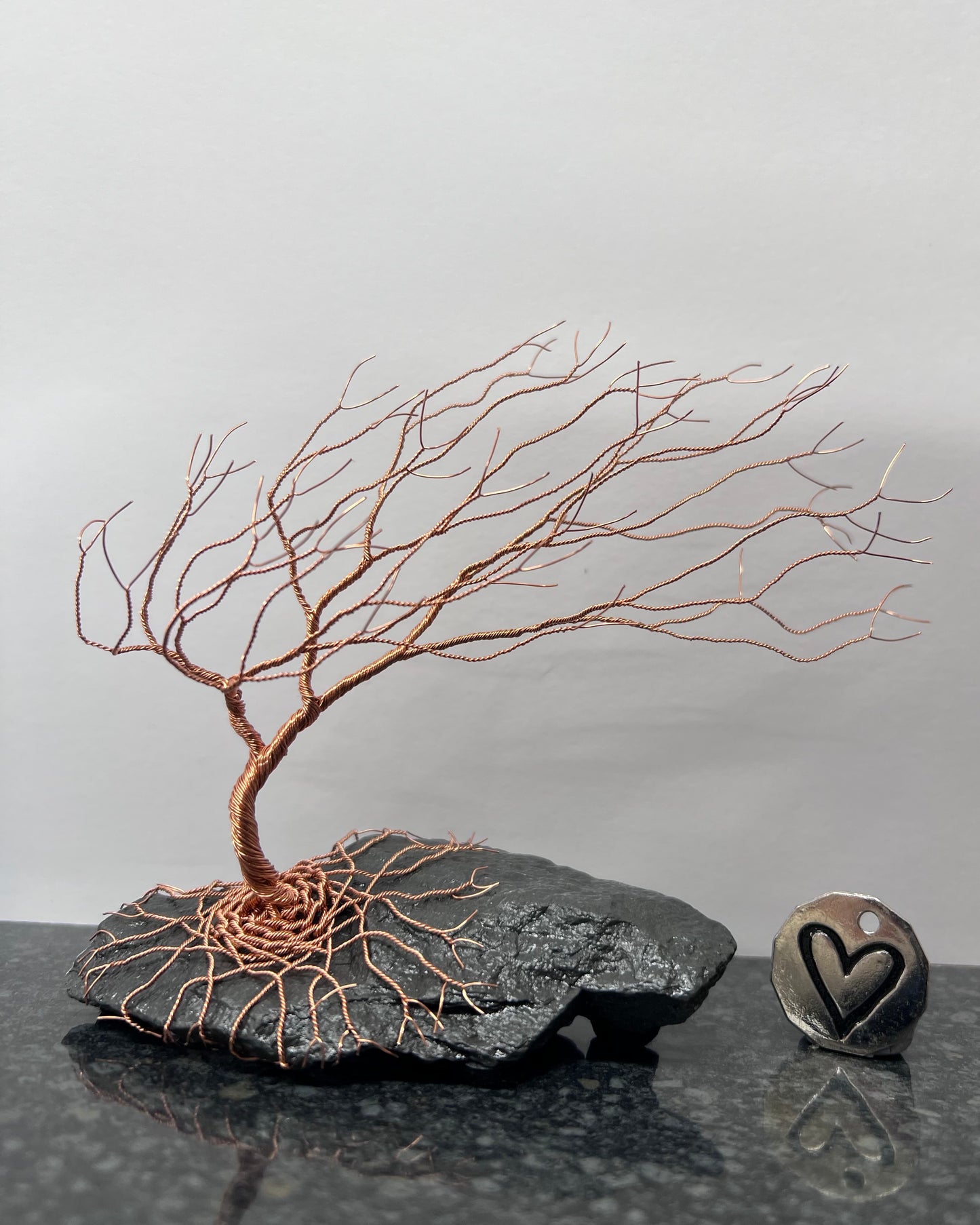 Windswept Celtic Tree Sculpture - Copper on Slate - Medium