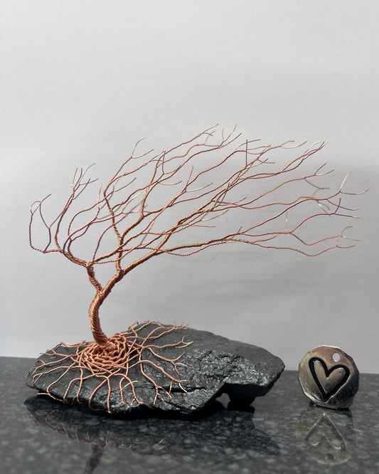 Windswept Celtic Tree Sculpture - Copper on Slate - Medium