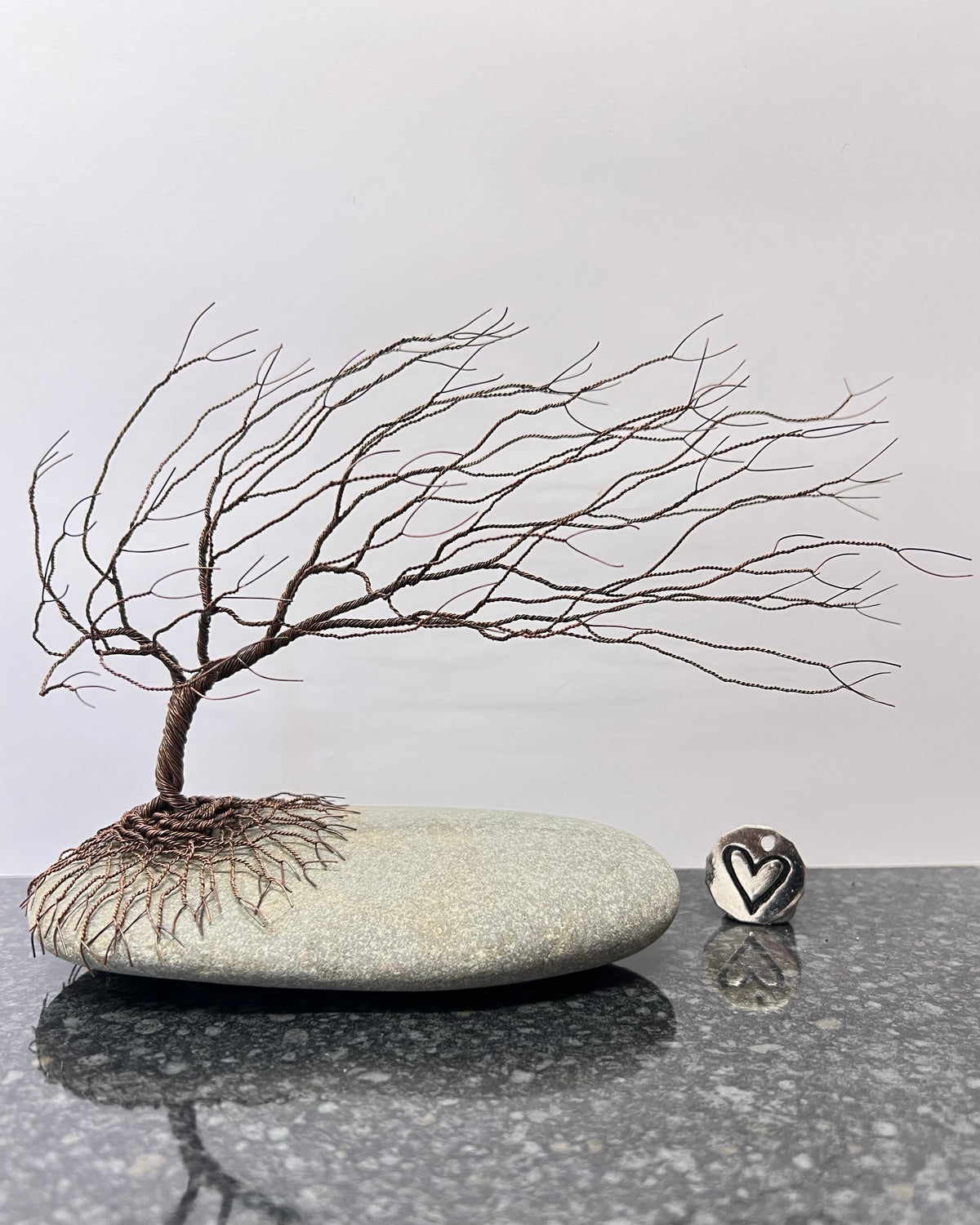 Windswept Celtic Tree Sculpture - Antique Copper on Pebble - Medium Plus