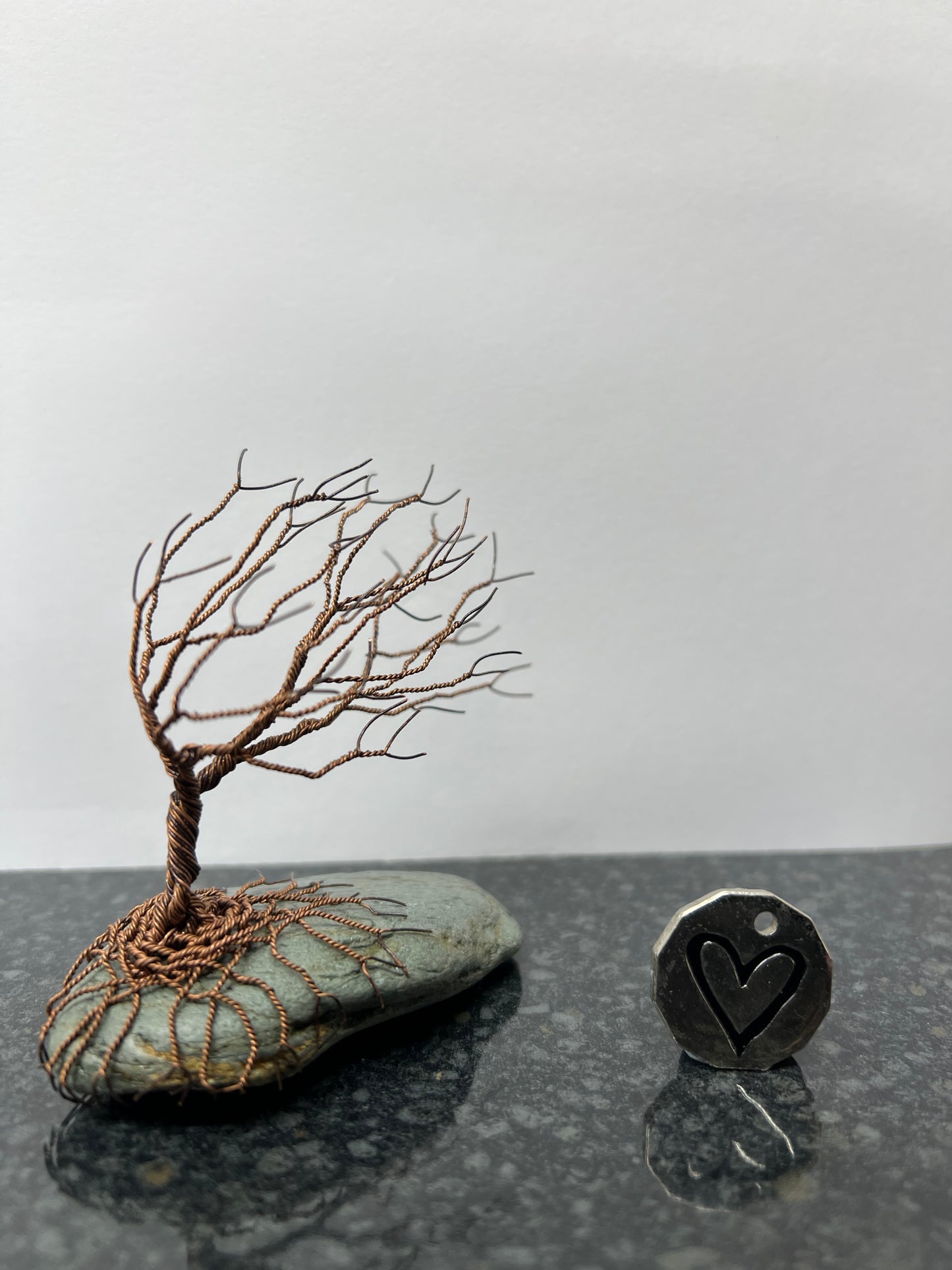Windswept Celtic Tree Sculpture - Antique Copper on Pebble - Small Plus