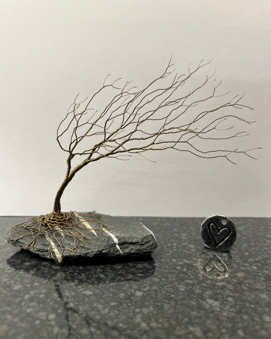 Windswept Celtic Tree Sculpture - Gunmetal on Slate - Medium