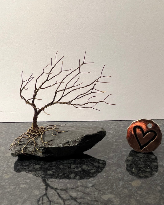 Windswept Celtic Tree Sculpture - Gunmetal on Slate - Small