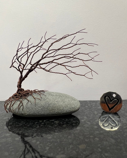 Windswept Celtic Tree Sculpture - Antique Copper on Pebble - Small Plus