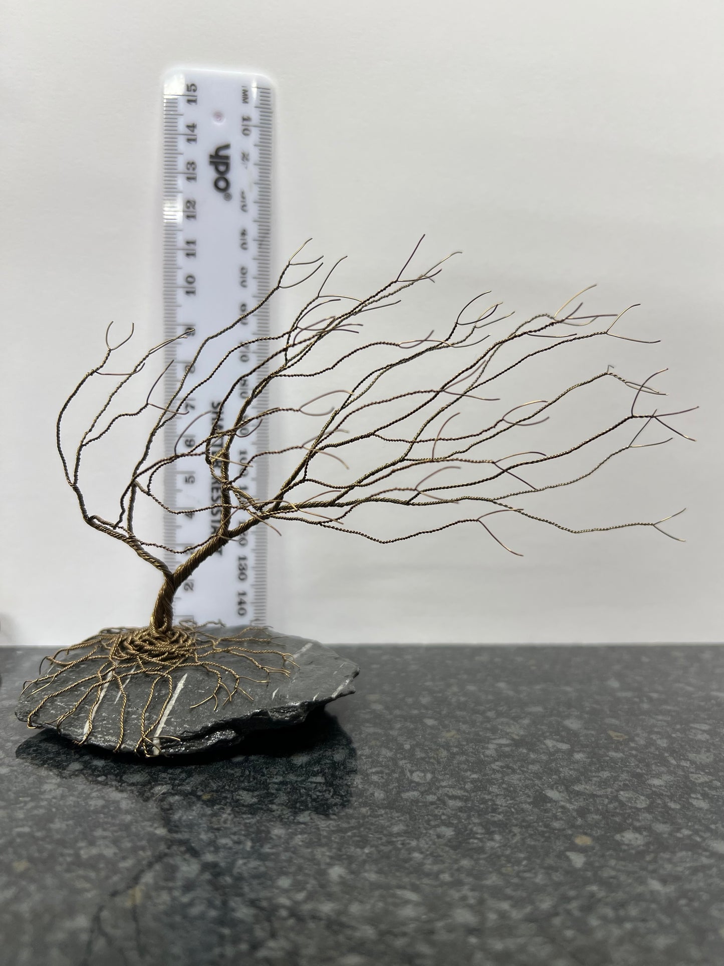 Windswept Celtic Tree Sculpture - Gunmetal on Slate - Medium
