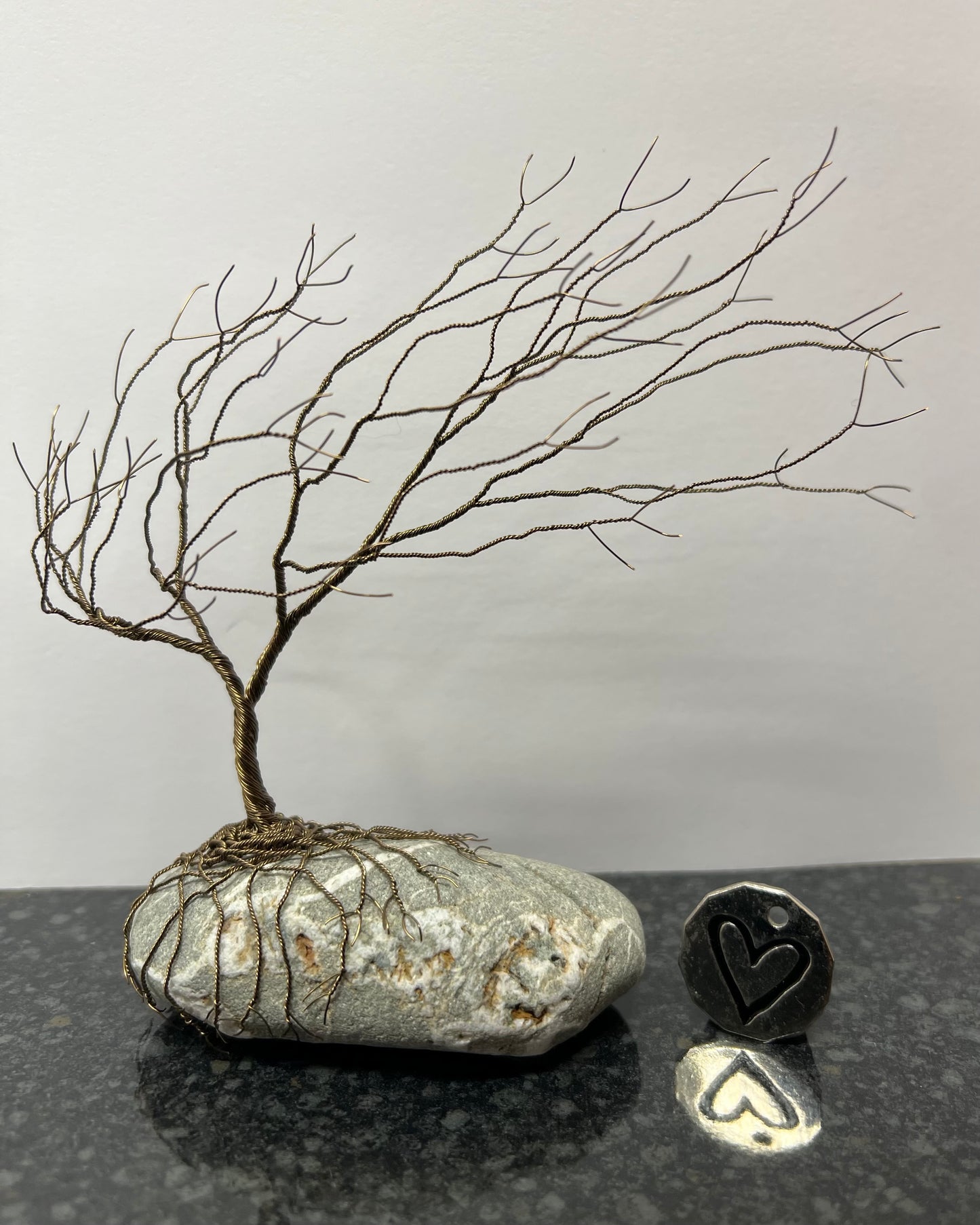 Windswept Celtic Tree Sculpture - Gunmetal on Pebble - Medium