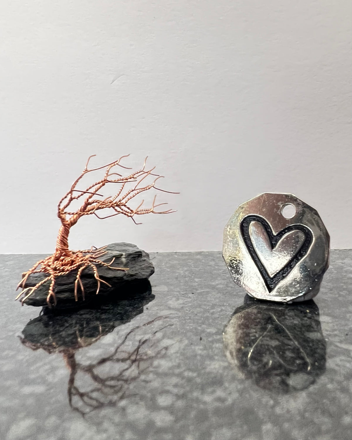 Windswept Celtic Tree Sculpture - Copper on Slate - Mini