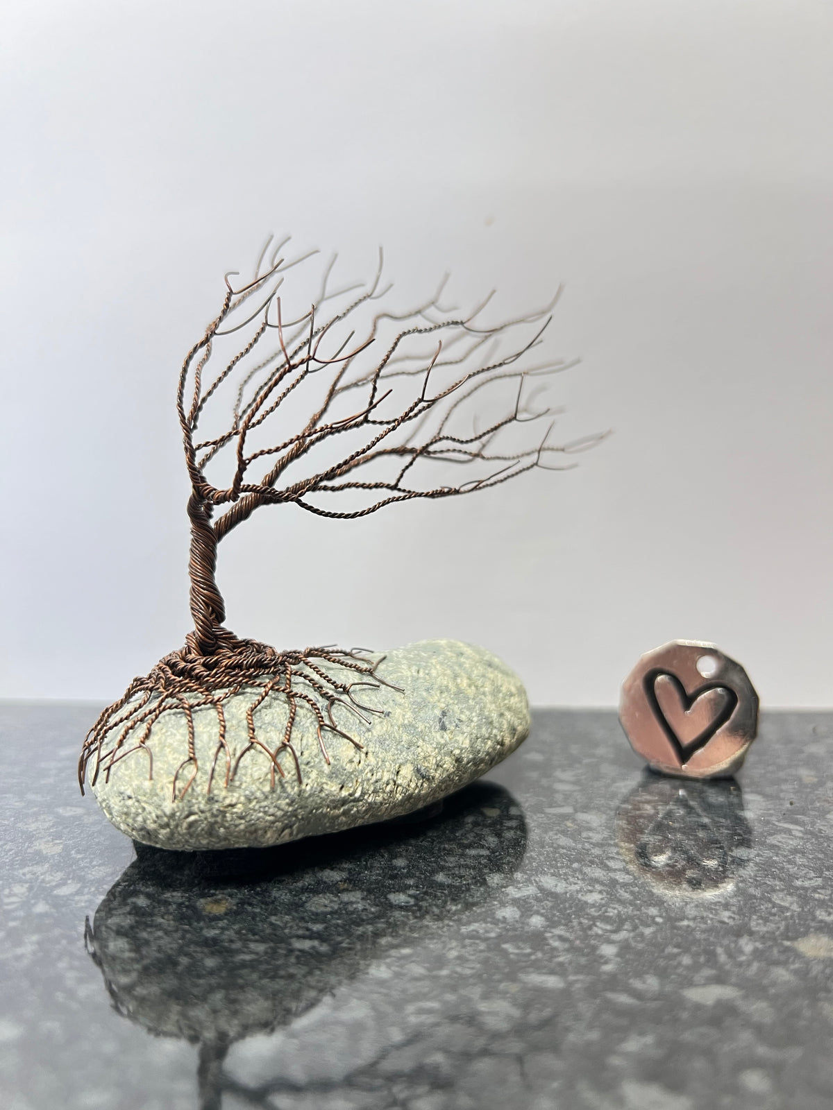 Windswept Celtic Tree Sculpture - Antique Copper on Pebble - Small Plus