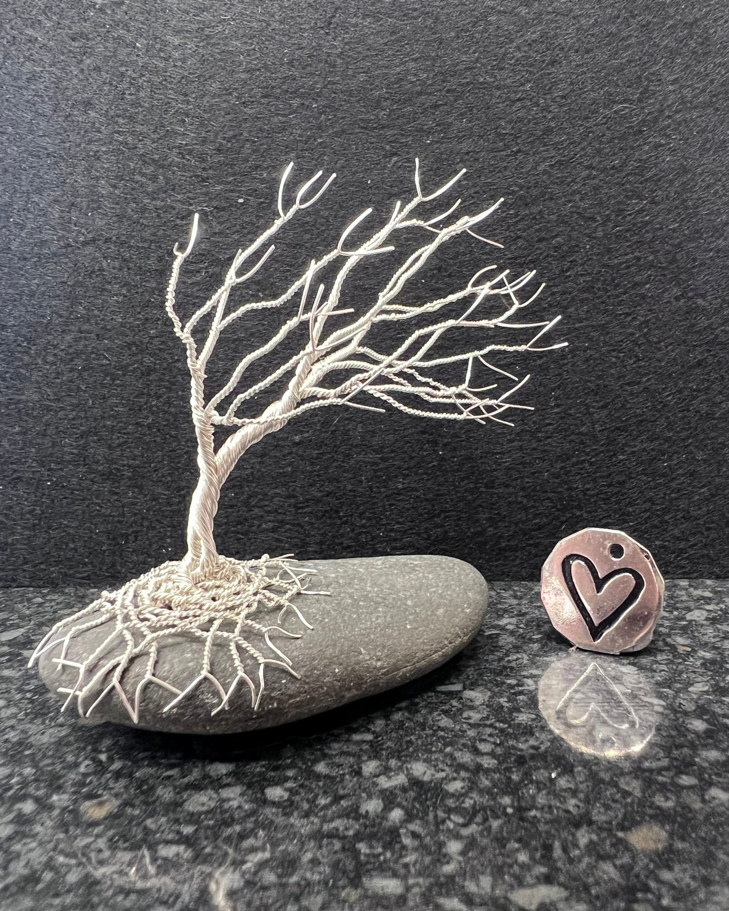 Windswept Celtic Tree Sculpture - Silver (plated) on Pebble - Small Plus