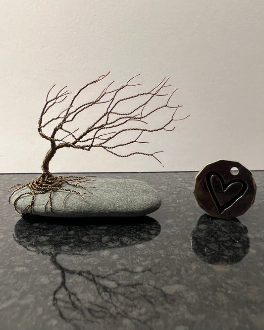 Windswept Celtic Tree Sculpture - Gunmetal on Pebble - Small