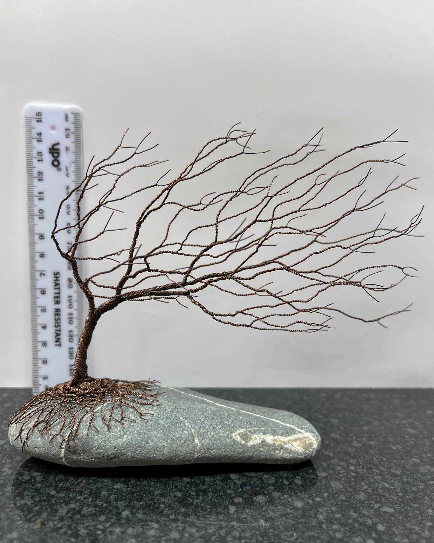 Windswept Celtic Tree Sculpture - Antique Copper on Pebble - Medium Plus