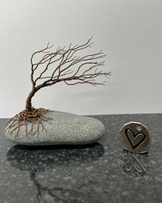 Windswept Celtic Tree Sculpture - Antique Copper on Pebble - Small Plus
