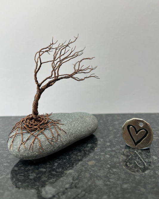Windswept Celtic Tree Sculpture - Antique Copper on Pebble - Small Plus