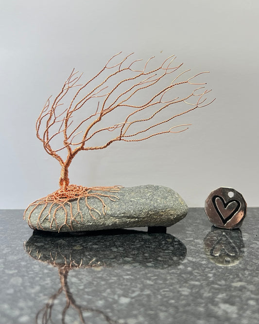 Windswept Celtic Tree Sculpture - Copper on Pebble - Small Plus