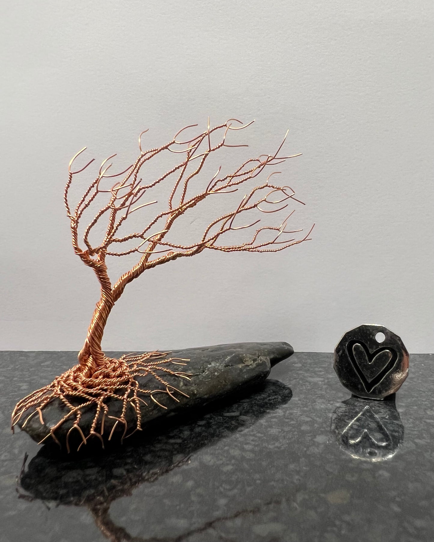 Windswept Celtic Tree Sculpture - Copper on Pebble - Small Plus