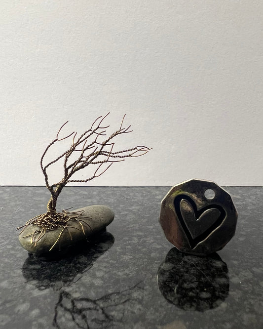 Windswept Celtic Tree Sculpture - Gunmetal on Pebble - Mini