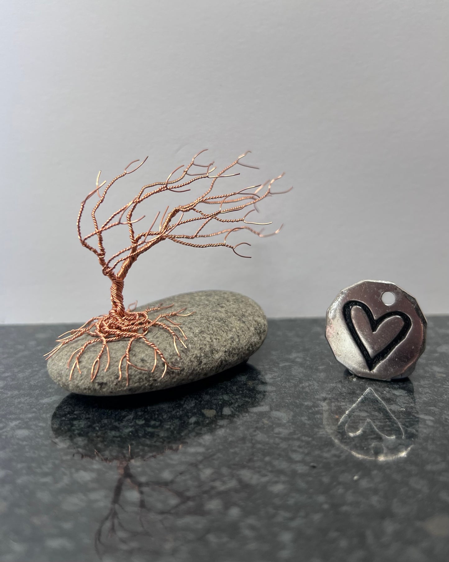 Windswept Celtic Tree Sculpture - Copper on Pebble - Small