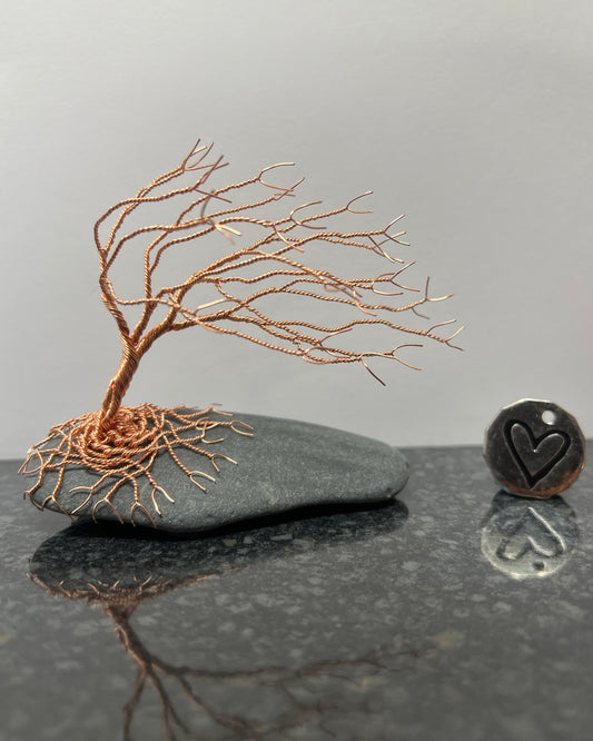 Windswept Celtic Tree Sculpture - Copper on Pebble - Small Plus