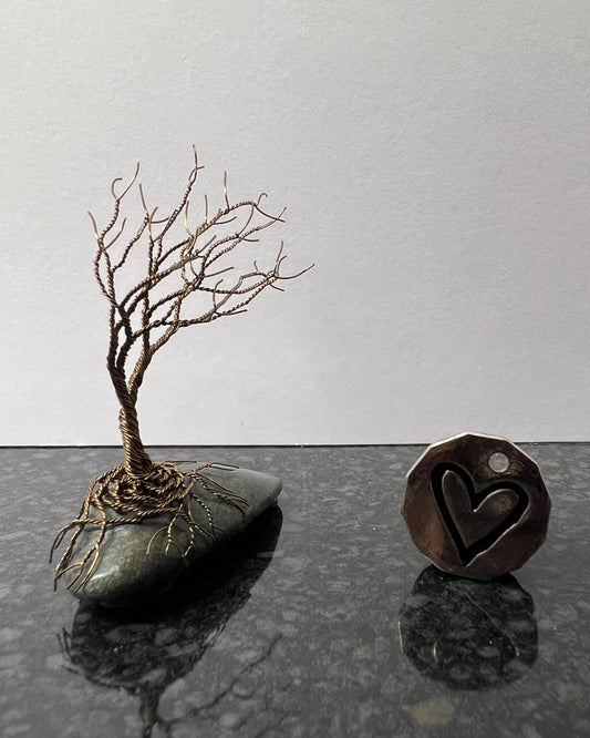 Windswept Celtic Tree Sculpture - Gunmetal on Pebble - Small