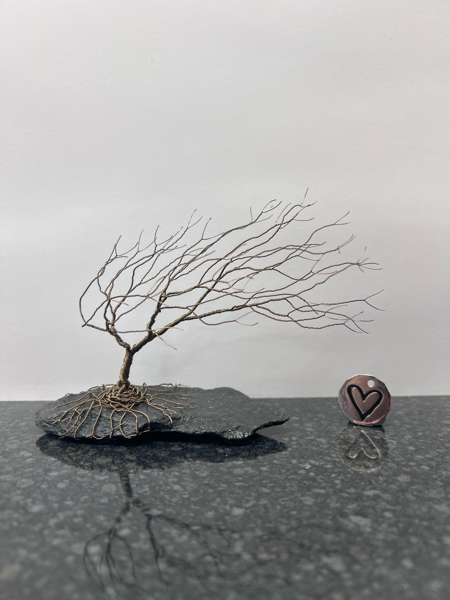 Windswept Celtic Tree Sculpture - Gunmetal on Slate - Medium